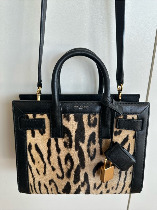 Saint Laurent Handbags - Saint Laurent Baby Sac de Jour Leopard Pony Hair Black Leather Crossbody Bag
